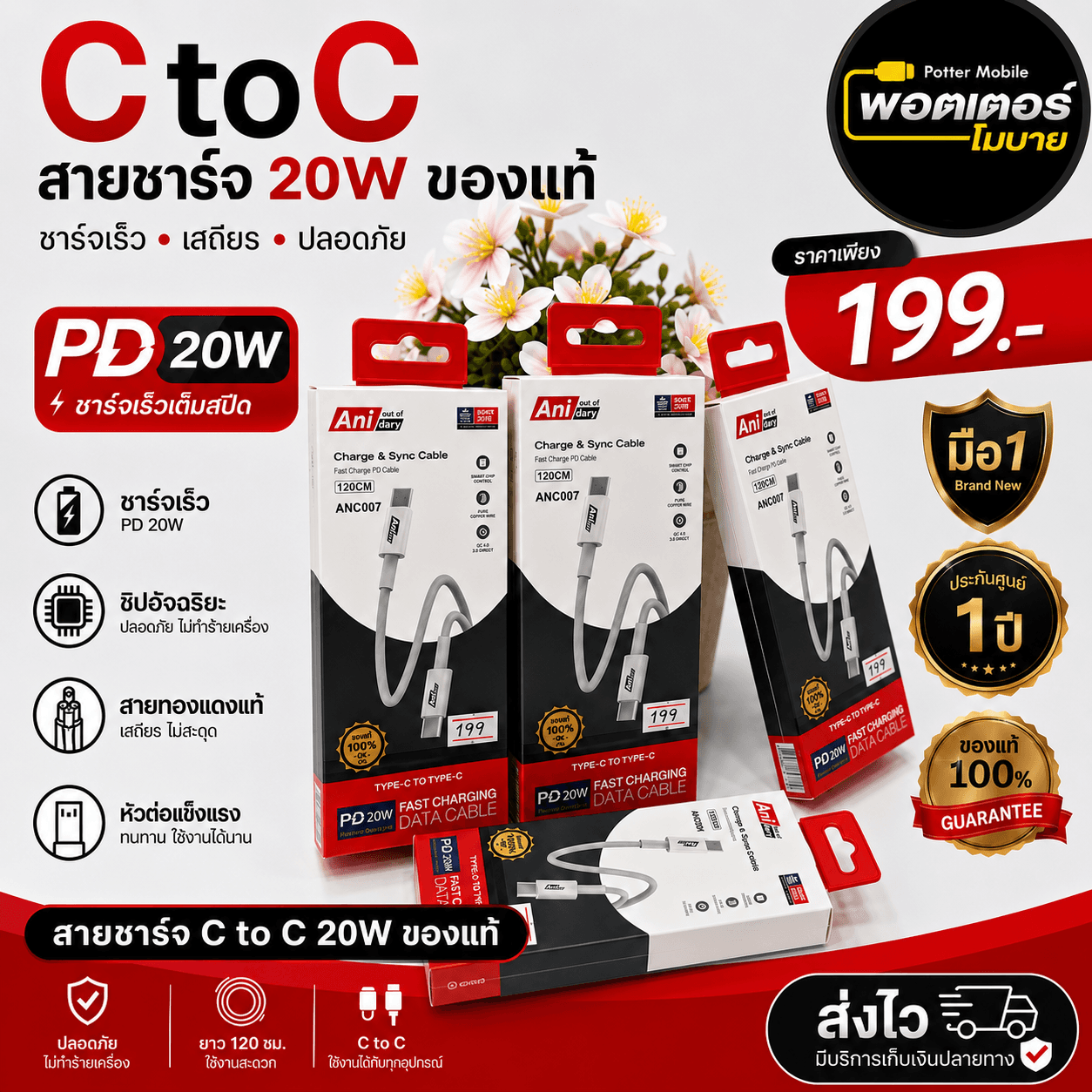 Anidary สายชาร์จC to C